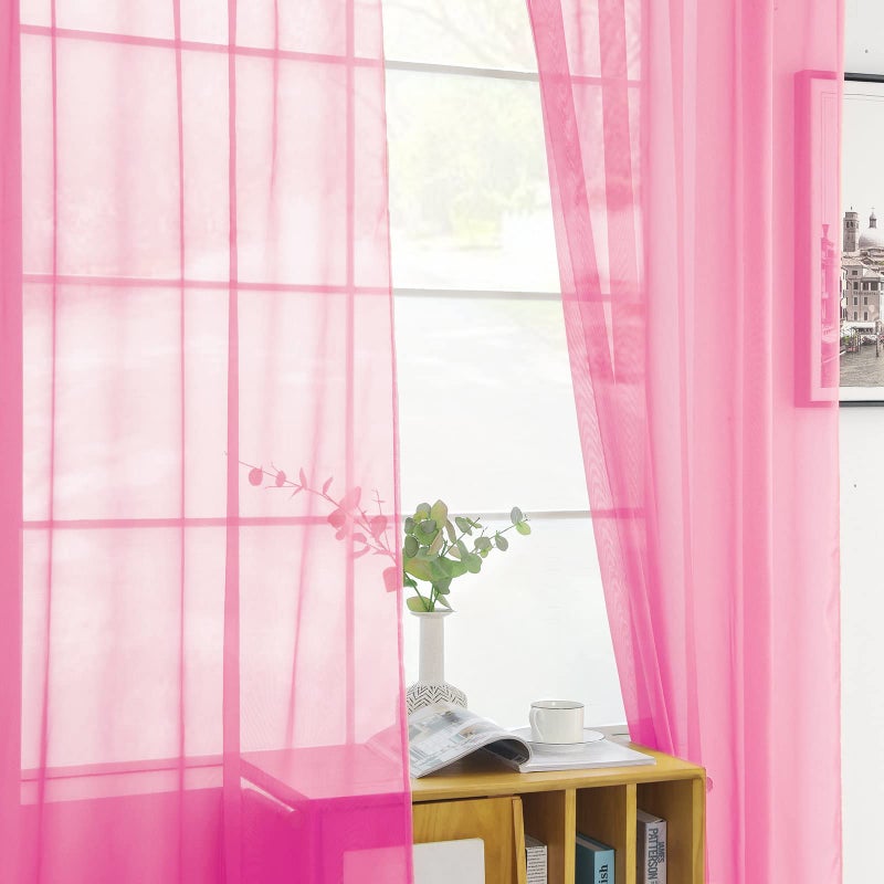 youleyar Solid Sheer Rod Pocket Curtain Voile Draperies 2 Panels White Beige Black Grey Coffee 52 Inch Width 63 Inch Long 1 Pair for Kitchen Bedroom Children Living Room Yard(Pink,52Wx63L) - Image 4